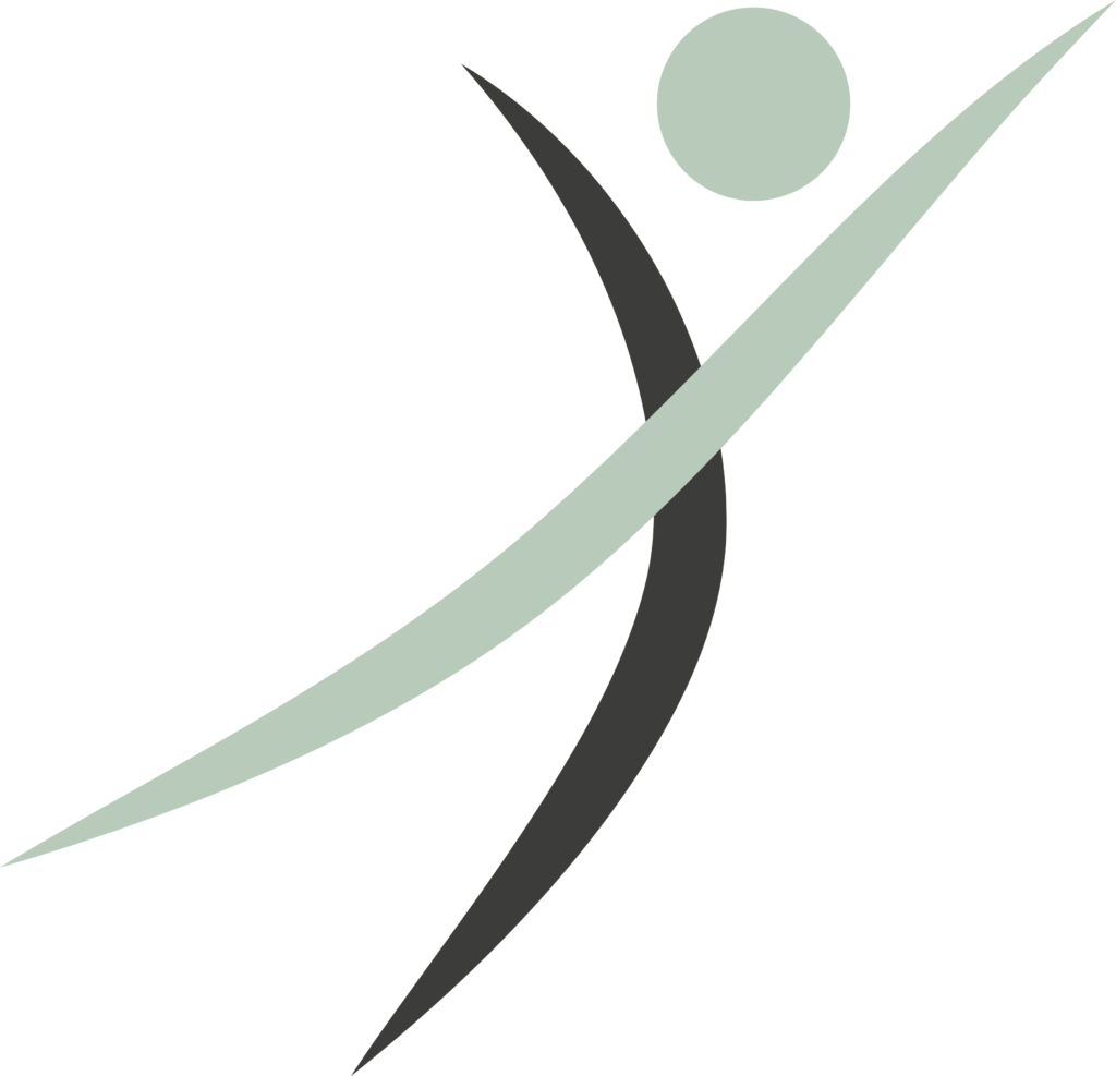 Logo Physio Ganster: ein geschwungenes Strich-Männchen in schwarz und grün